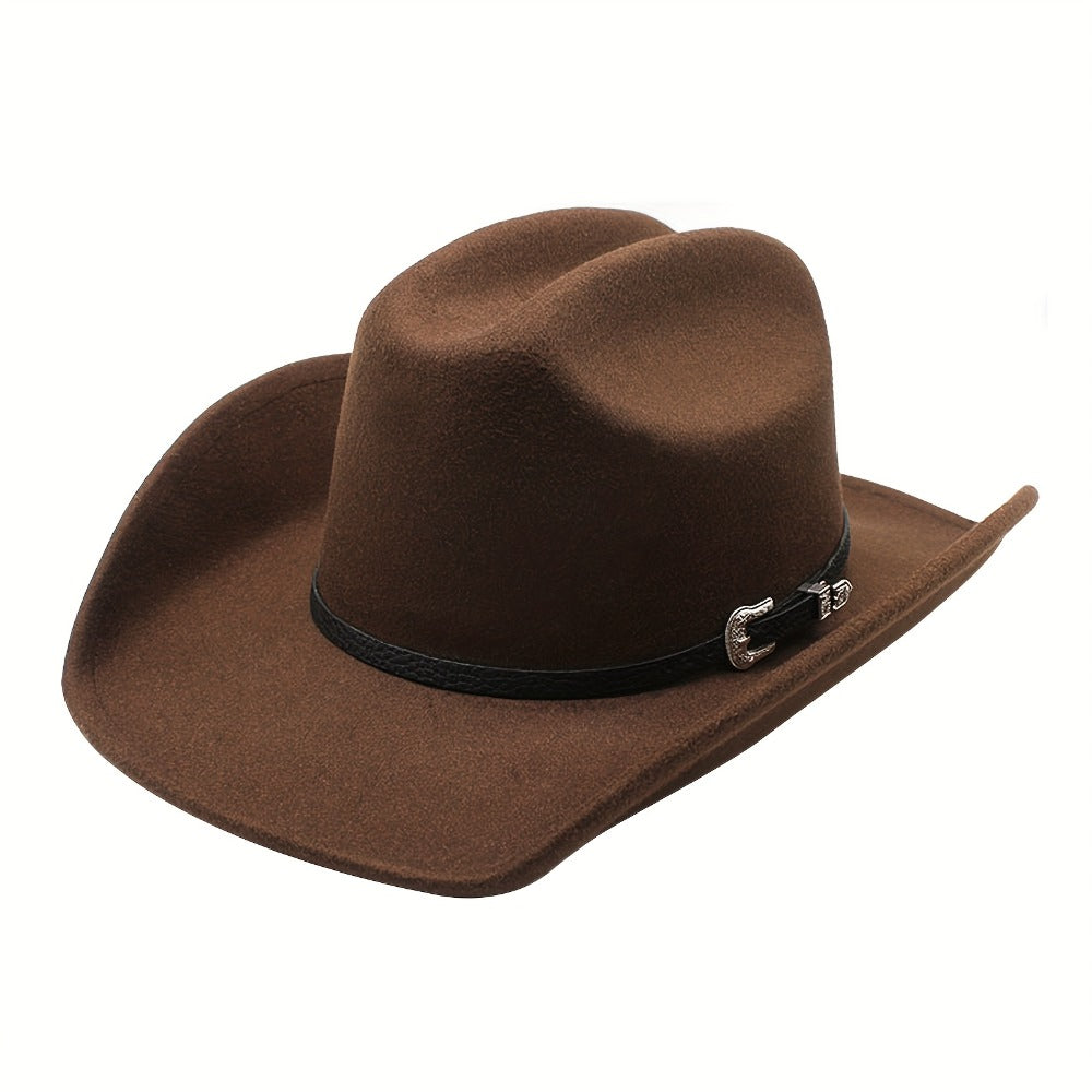Sombrero Vaquero Unisex: Sombrero de Fieltro de Ala Ancha Clásico para Exteriores con Hebilla - Unisex