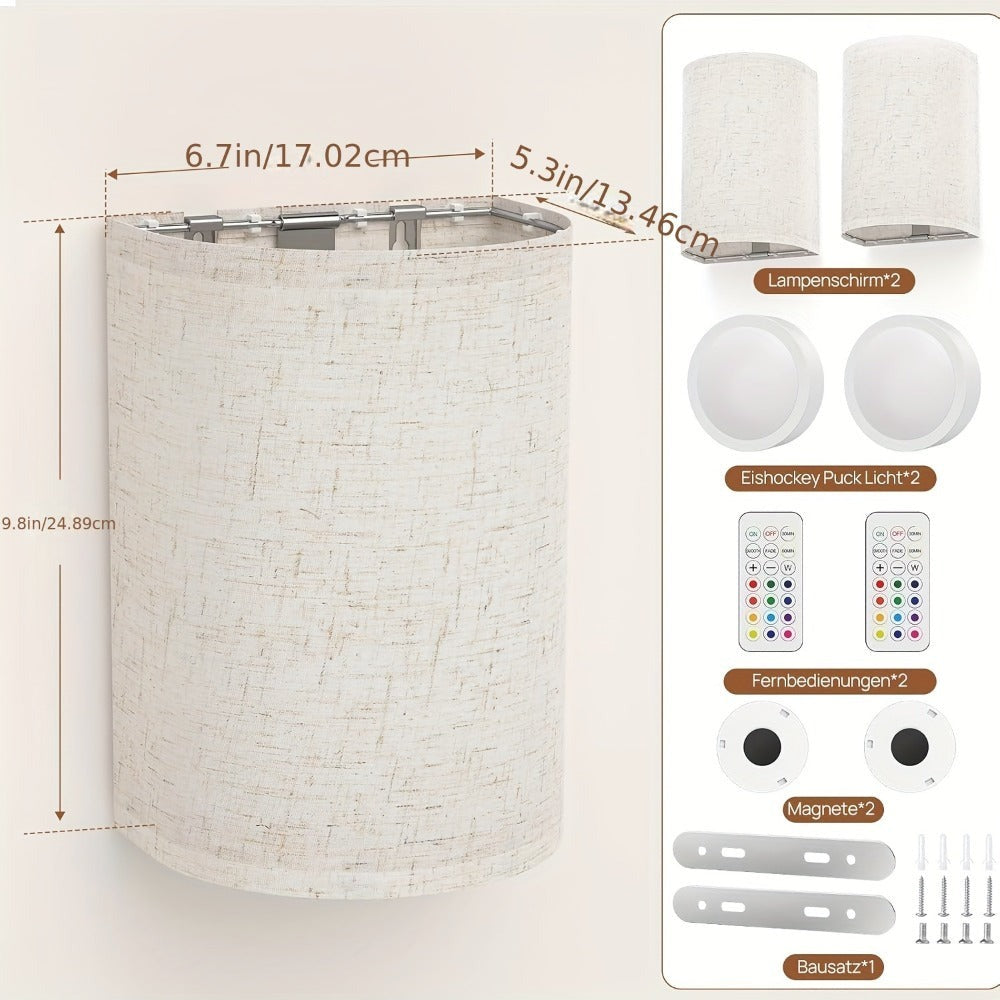 Juego de 2 lámparas de pared RGBW con 16 colores, control remoto, funcionamiento con batería, montaje magnético, ideal para dormitorios y salas de estar (baterías no incluidas)