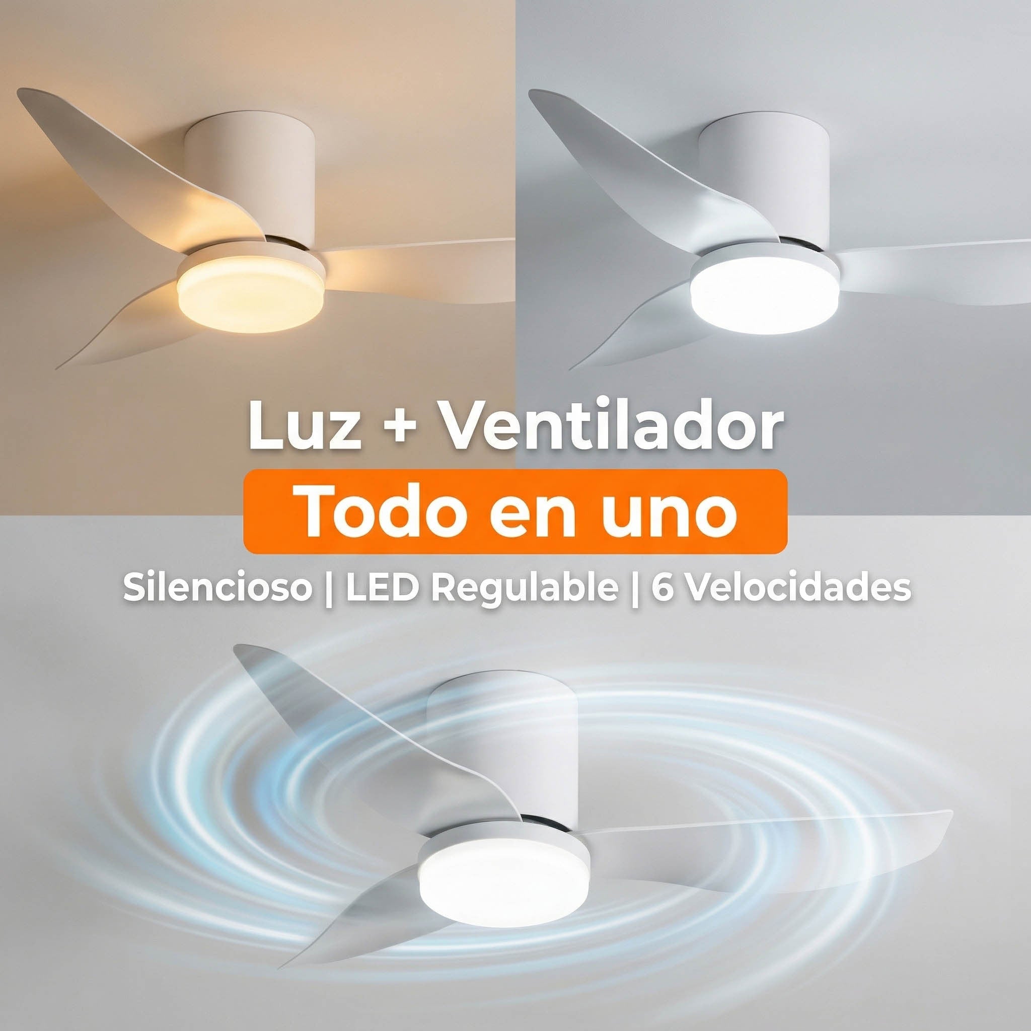 Ventilador de Techo con Luz LED 86 cm Silencioso, Motor DC de Bajo Consumo, 6 Velocidades, Luz Regulable 3000K-6500K, Mando a Distancia, Temporizador y Función Memoria, Ideal para Dormitorio y Salón