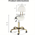 Taburete Bonnlo con Respaldo Extraíble, Taburete Giratorio de 360°, Taburete de Altura Ajustable (48-63Cm), Taburete Ergonómico con Ruedas y Capacidad de Carga de 180Kg para Salón/Oficina/Bar, Cuero Sintético (Blanco-Dorado, 40X34X91)