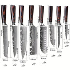 Juego de 8 cuchillos, Cuchillo de chef, Cuchillo de cocina universal, Acero inoxidable alemán, Mangos ergonómicos de Pakkawood para restaurante doméstico