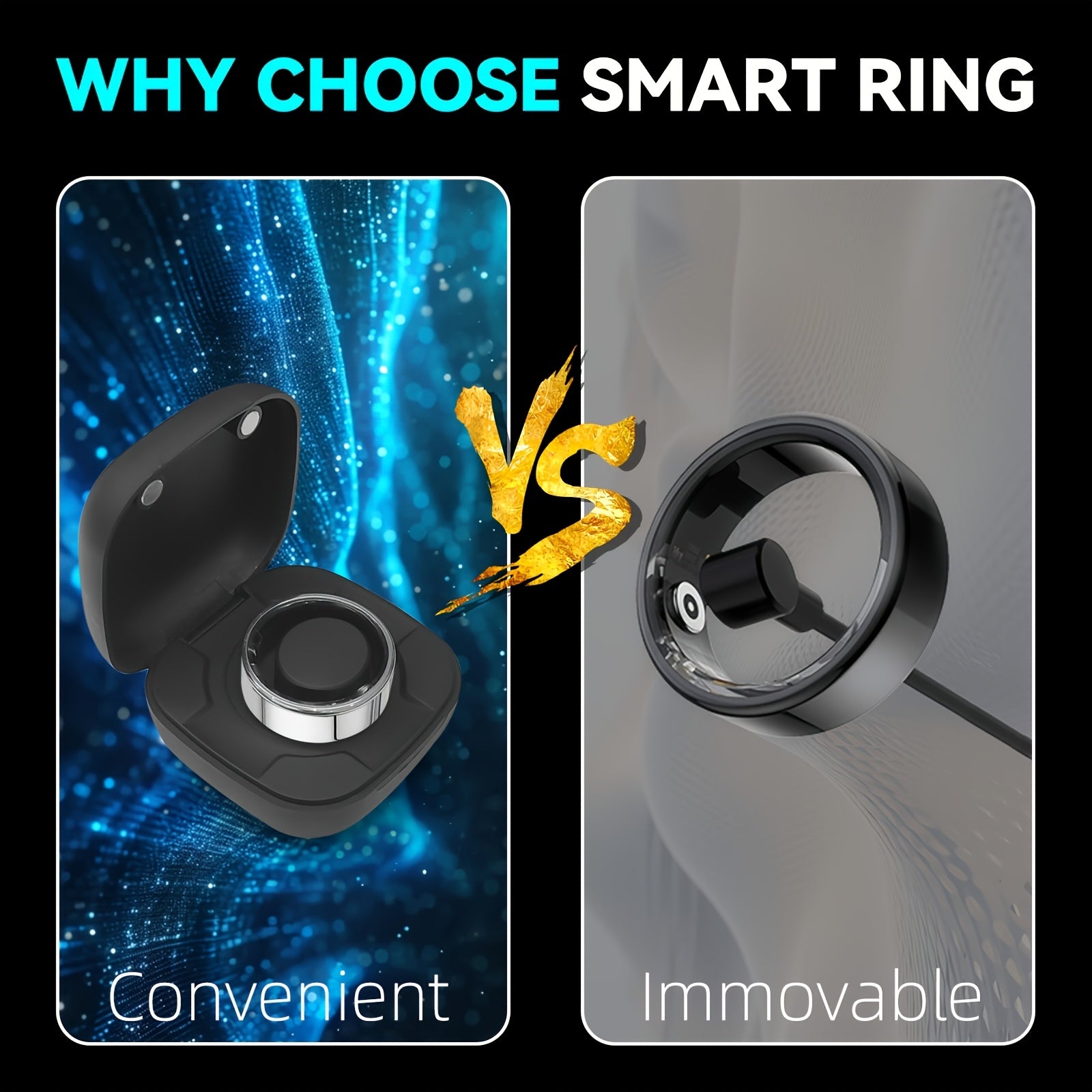 [dukou] Nuevo Anillo Inteligente con Compartimento de Carga, Fitness, Pasos, Distancia, Calorías, Sueño, Ejercicio, Compatible con iPhone y Android, Carga USB, Regalo Ideal para San Valentín/Año Nuevo