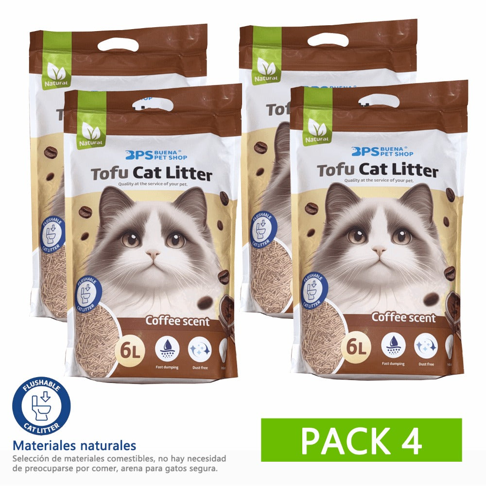 4PCS Arena de Tofu para Gatos aglomera 6L - Sin Polvo Fácil de Aglomerar y Controla Olores -y Segura para Gatitos 2-2.3kg cada bolsa