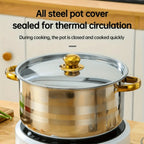 Juego de 10 ollas de acero inoxidable, ollas de cocina de acero inoxidable, 5 ollas y 5 tapas, mango doble de acero inoxidable color dorado con tapa, olla profunda, ideal para cocinar en casa y en restaurantes, ideal para sopa, fondue, fideos, pasta