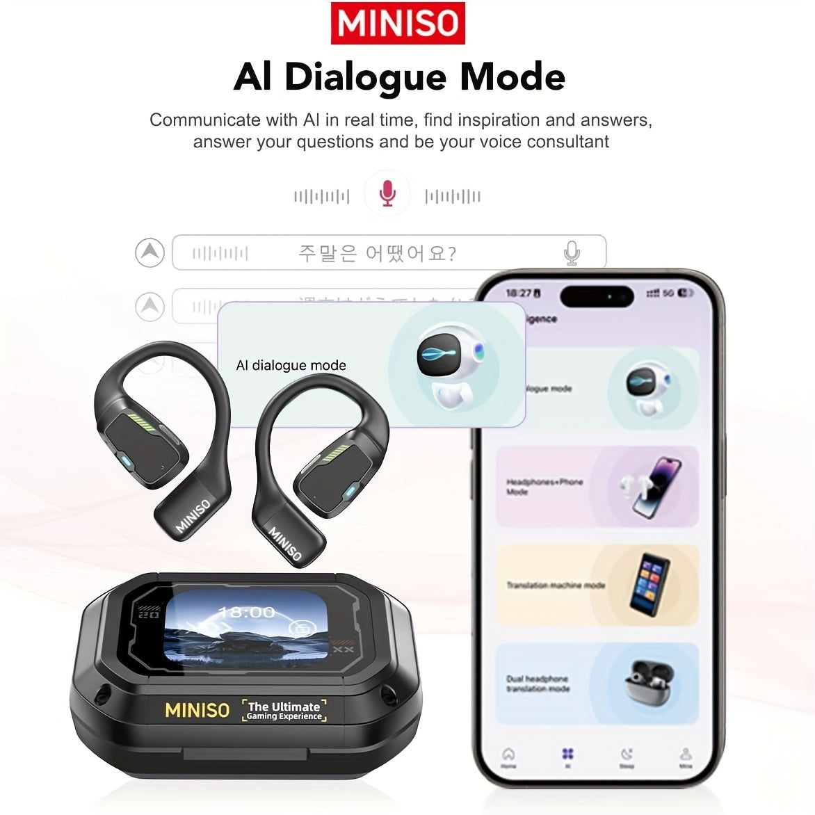 Auriculares con traducción IA en tiempo real multifuncional | Viajes, negocios y comunicación