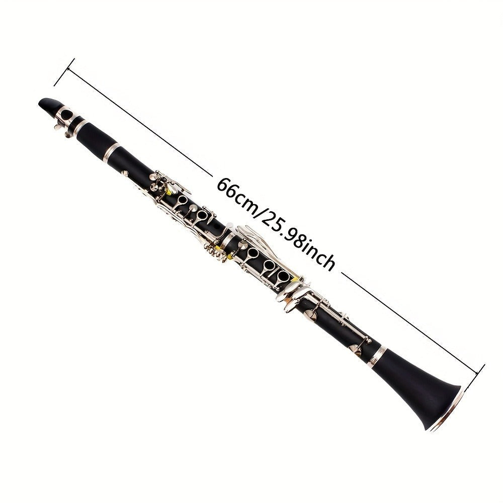 Siemonic Clarinete en Si bemol de 17 llaves, juego de clarinete chapado en níquel con estuche, kit de clarinete para principiantes con kit de limpieza y adicionales, instrumento de viento para práctica, interpretación y uso musical