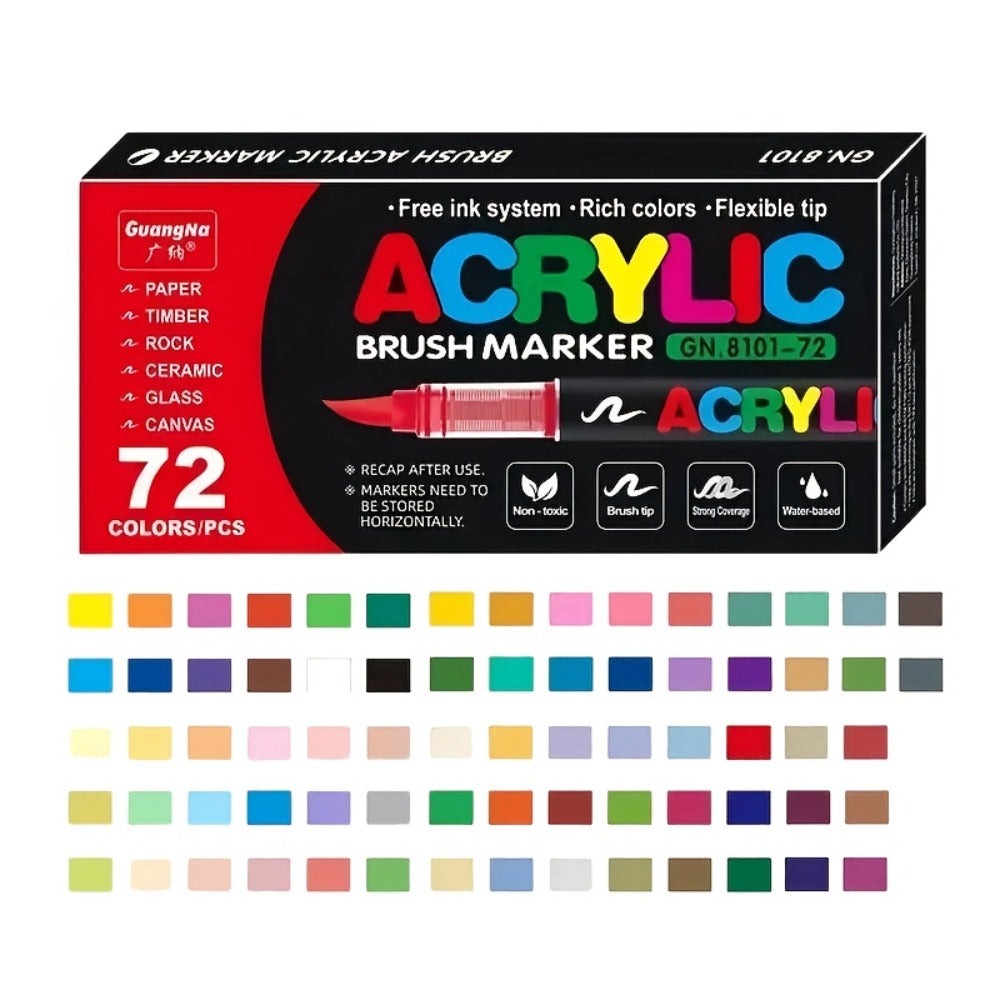 Rotulador de 72 colores con punta de pincel suave para roca, madera, lienzo, piedra, vidrio y cerámica - Punta no compactante para una aplicación suave - Perfecto para manualidades, regalos navideños y proyectos de arte, Arte P