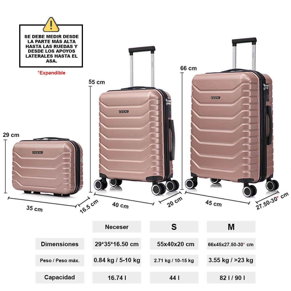Juego de 3 Maletas 55x40x20cm ABS+Policarbonato | Maleta Mediana Expandible 66x45x27.50 - 30cm Extendido - 23kg | Neceser 29cm | Semirrígida trolley 4 ruedas giratorios a 360º cierre numérico - Negro/AzulMarino/RosaDorado/Turquesa/Menta/Verde/Amarillo/Ros