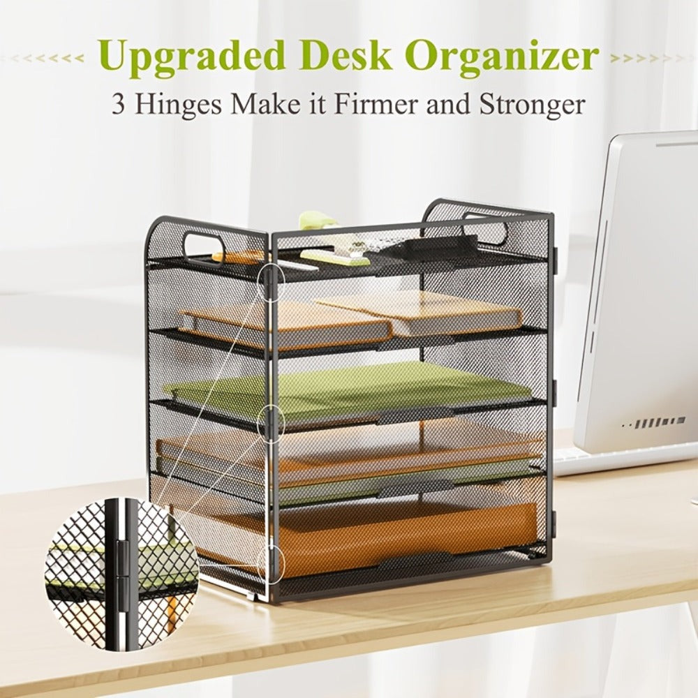 Organizador de escritorio de malla, bandeja de letras de 5 niveles, organizador de archivos apilable de malla, organizador de archivos de escritorio A4 para oficina en casa (Negro)