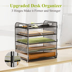 Organizador de escritorio de malla, bandeja de letras de 5 niveles, organizador de archivos apilable de malla, organizador de archivos de escritorio A4 para oficina en casa (Negro)