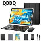 Tableta QDDQ Android 15, 12 (4GB+8GB) RAM, 64GB ROM, Pantalla LED de 10.1 pulgadas, 6000mAh, WiFi, Tablet PC, Dos versiones opcionales: [Tableta con teclado, ratón sin varillas, funda, lápiz óptico (no electrónico)] / [Solo tableta], USB-C (sin adaptador)