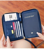 Portapassaporte RFID con cremallera y correa de muñeca, bolsa de almacenamiento multifuncional portátil para viajes, pasaporte y documentos, tarjetero