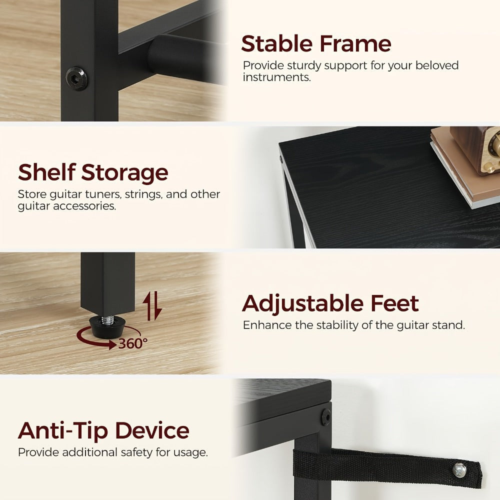 Soporte Multifuncional para Guitarra, Adecuado para Guitarras Acústicas, Guitarras Eléctricas, Bajos, Ukuleles, Banjos, Capacidad para 7 Guitarras, con Soporte para Amplificador de Guitarra, Estante de Almacenamiento para Accesorios de Guitarra y Cubierta