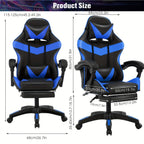 Silla de oficina ergonómica diseñada para gaming, con reposapiés, respaldo alto, giro ajustable y soporte lumbar, hecha de cuero PU en estilo racing para entusiastas de los E-Sports