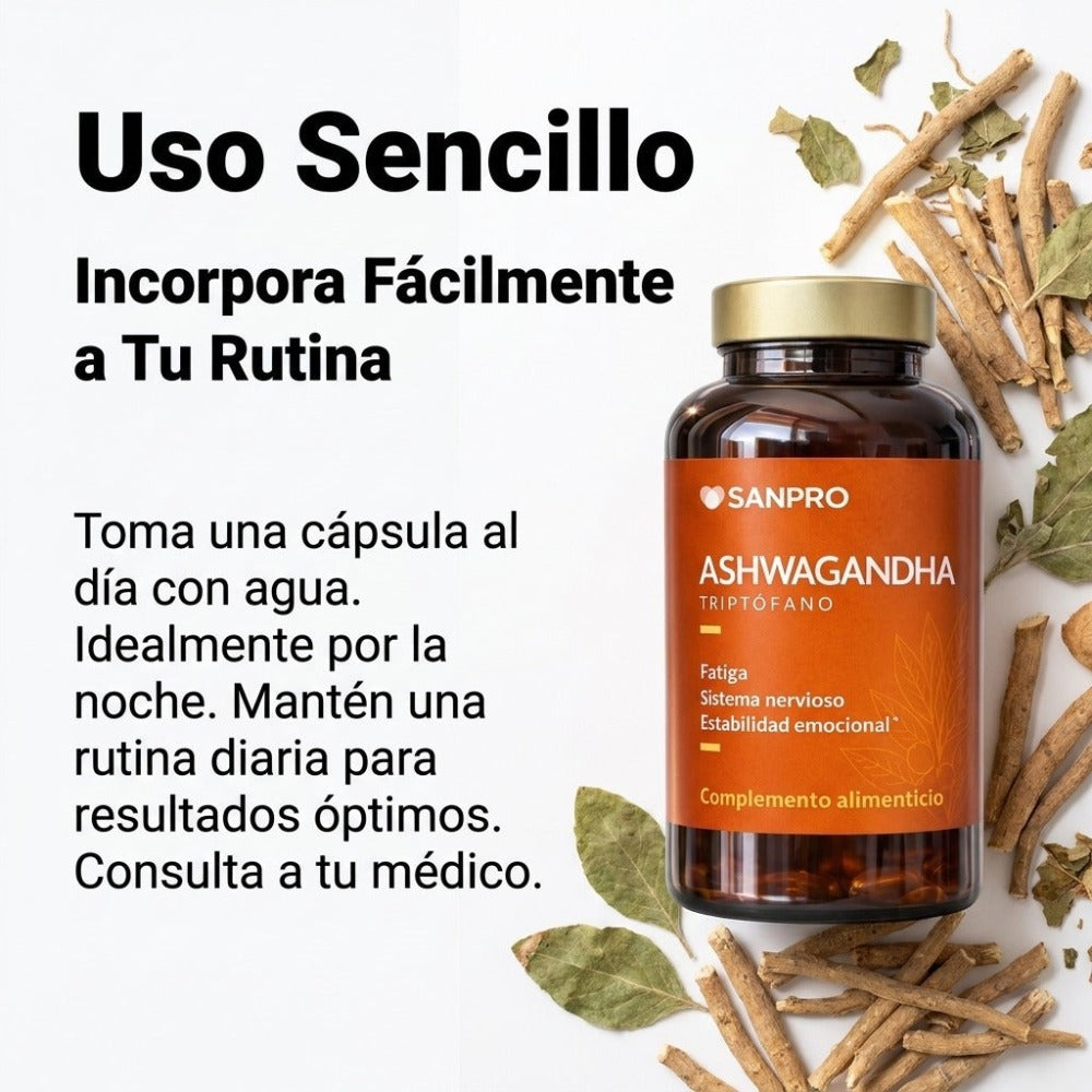 Ashwagandha + Triptófano Complex 7 en 1 | 120 Cápsulas Veganas | Magnesio, Vitaminas B1, B2, B3 y B6 | Fabricado en España y con Calidad Certificada | San Pro
