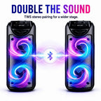 Sistema de altavoz de karaoke portátil Bluetooth, subwoofer dual de 3 pulgadas con graves profundos, luces de fiesta LED, radio FM, estéreo sin varillas TWS, altavoz PA de alto volumen, altavoz Bluetooth para exteriores para fiestas de verano, camping, pl