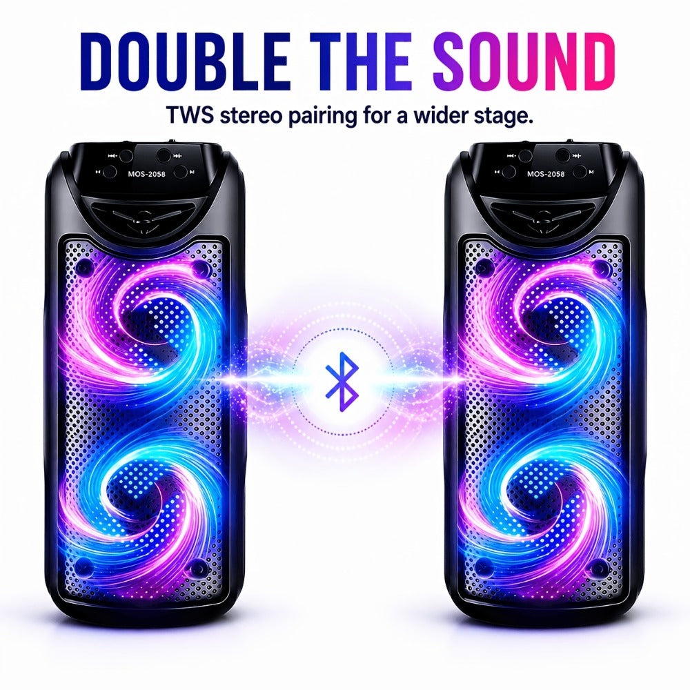 Sistema de altavoz de karaoke portátil Bluetooth, subwoofer dual de 3 pulgadas con graves profundos, luces de fiesta LED, radio FM, estéreo sin varillas TWS, altavoz PA de alto volumen, altavoz Bluetooth para exteriores para fiestas de verano, camping, pl