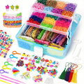Un kit para hacer pulseras de gomas elásticas con 40 colores y más de 18,000 gomas elásticas, completo con un contenedor de tres capas. Es perfecto para manualidades, incluyendo pulseras y collares, y es un gran regalo para Navidad.