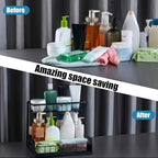 1 estante extraíble de doble capa para debajo del fregadero, estante multifuncional de acero al carbono para cocina y baño, adecuado para organizador de artículos esenciales y de limpieza - Negro/Blanco