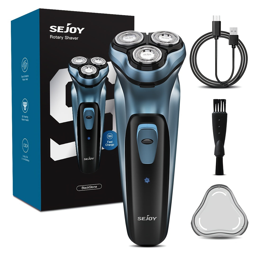 Afeitadora Eléctrica para Hombre, Afeitadora Eléctrica SEJOY para Hombre Rostro, Afeitadora Recargable Húmeda Seca con Recortadora Emergente, Carga Rápida de 1 Hora, Cabezal Flotante 3D, Indicador de Energía LCD