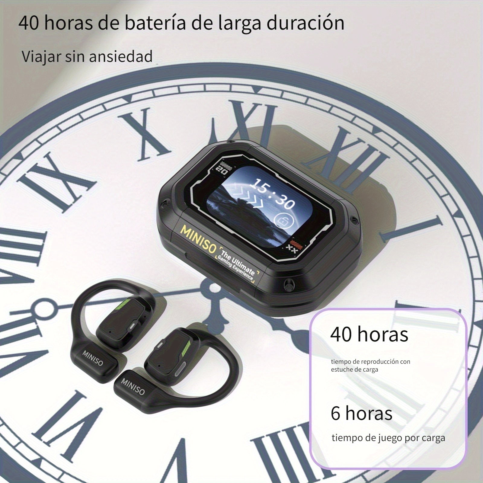 Auriculares Bluetooth | MINISO M98 Auriculares Inalámbricos con Traducción AI - Diseño Abierto, Soporta 135 Idiomas en Tiempo Real, Pantalla HD a