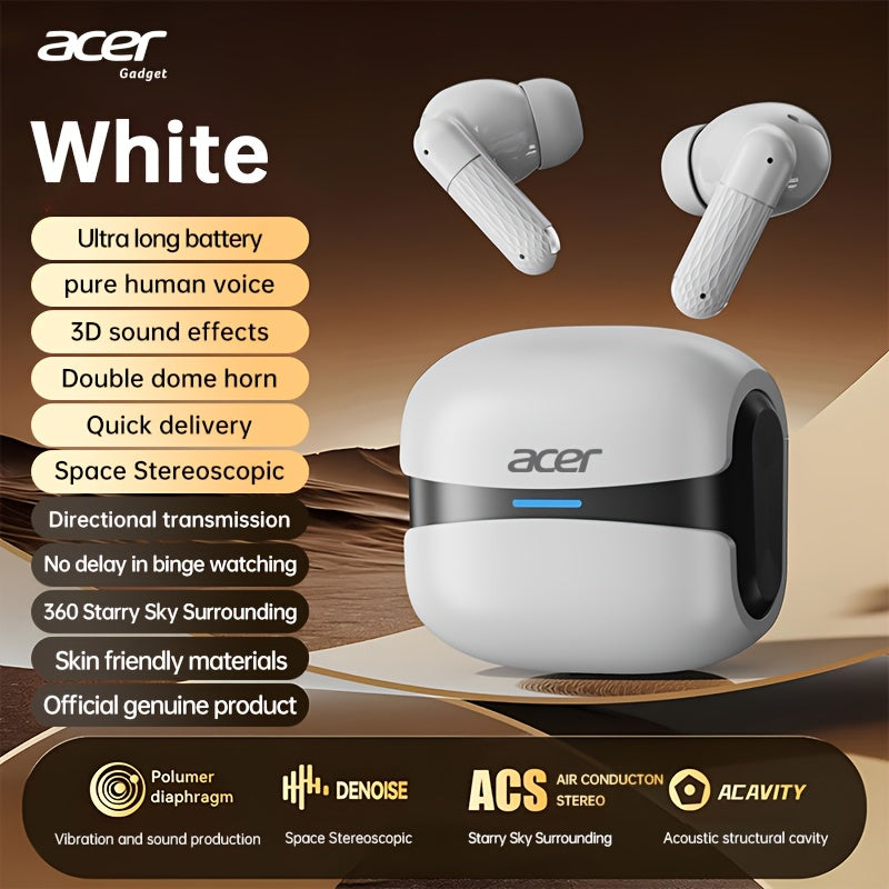 Auriculares Bluetooth | Auriculares inalámbricos Acer OHR548 con cancelación de ruido de mar profundo de 52 dB, diseño intrauditivo, tecnología