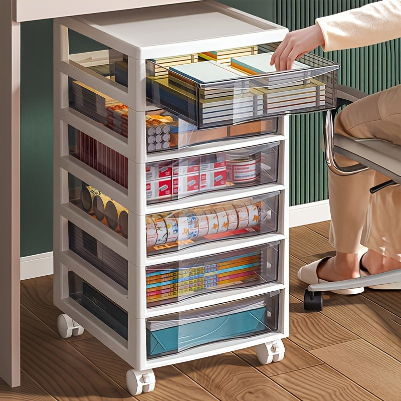 Carrito de Almacenamiento Rodante de 5/6 Niveles con Cajones, Estantes y Soportes para Archivos, Gabinete con Cajones y Ruedas Desmontables y Material PP Duradero, Caja de Cajones Transparente Fácil de Limpiar para Oficina, Dormitorio, Almacenamiento de R