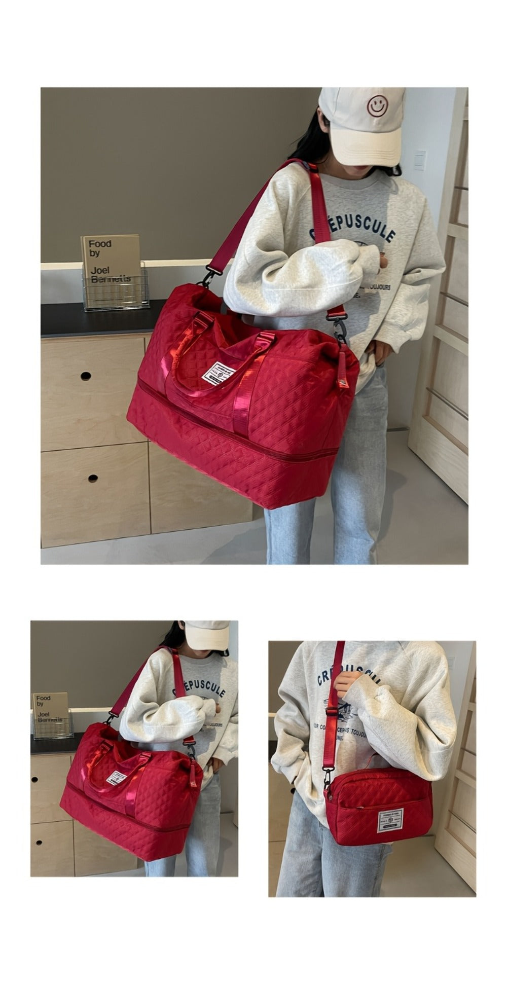 Set de Bolso Duffel de Viaje, Bolso de Fin de Semana para Mujer con Bolso de Hombro, Bolso de Mano de Noche con Compartimento para Zapatos, Bolso de Gimnasio para Yoga con Bolsa para Zapatos con Bolsillo Húmedo, Bolso de Hospital para el Trabajo de Parto