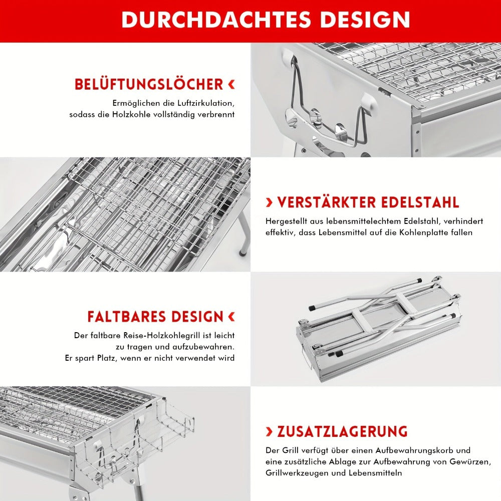 Conjunto de 1 pieza, Parrilla de Acero Inoxidable, Parrilla Exterior Engrosada, Estufa Plegable Doméstica Pequeña en un Segundo con Brochetas de Carbón, Suministros de Cocina, Accesorios de Cocina, Accesorios para Barbacoa