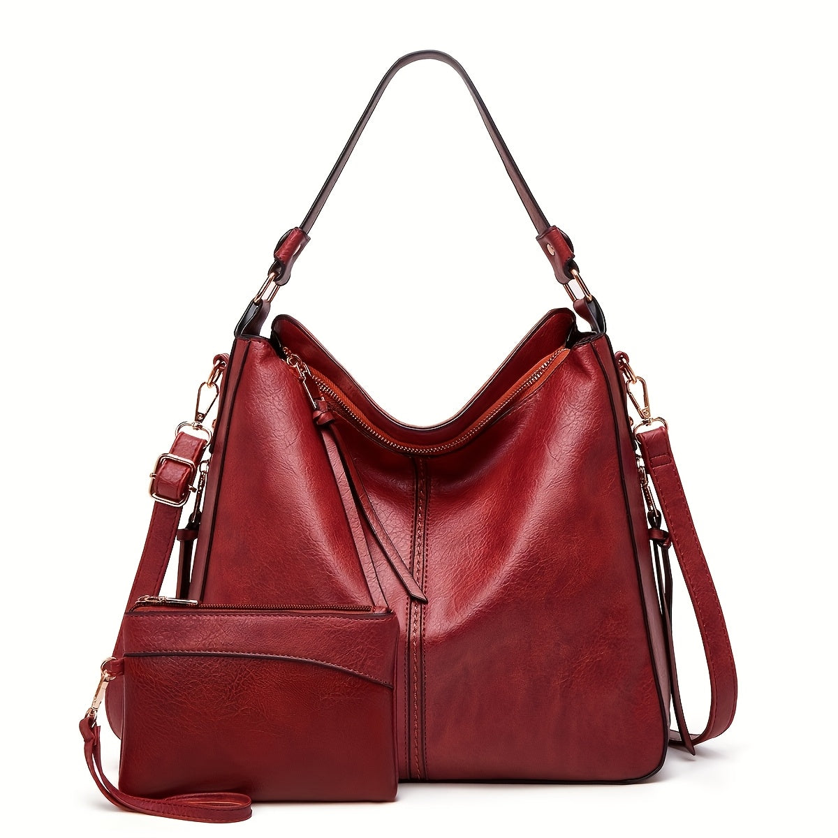 Bolso Hobo de PU para Mujer con Bolso Pequeño, Bolso de Hombro de Gran Capacidad en Color Sólido, Ideal para el Día a Día y Viajes