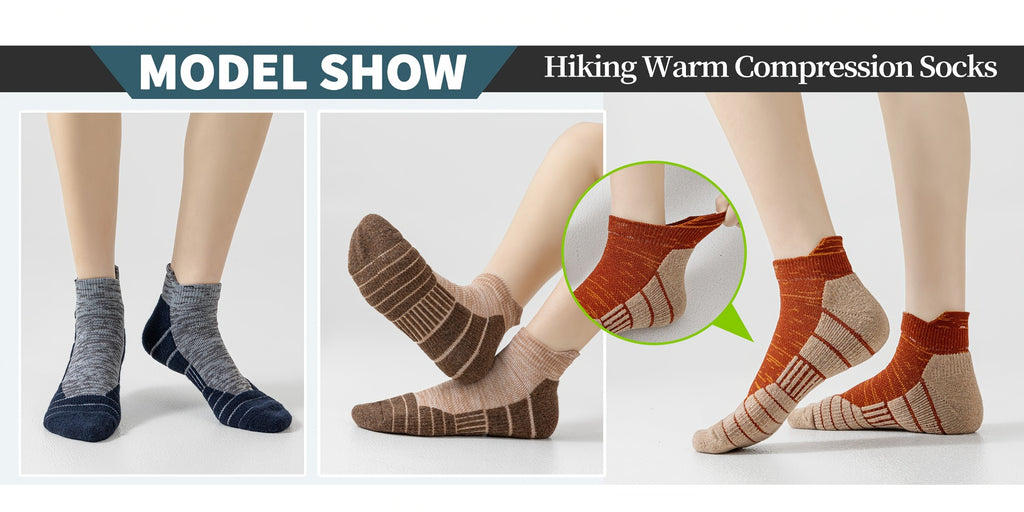 Seis pares de calcetines tobilleros de lana merino, ideales para senderismo y running. Estos calcetines de trabajo ofrecen soporte de compresión, absorben el sudor y son transpirables con un amortiguamiento grueso. Son de corte bajo y están diseñados para