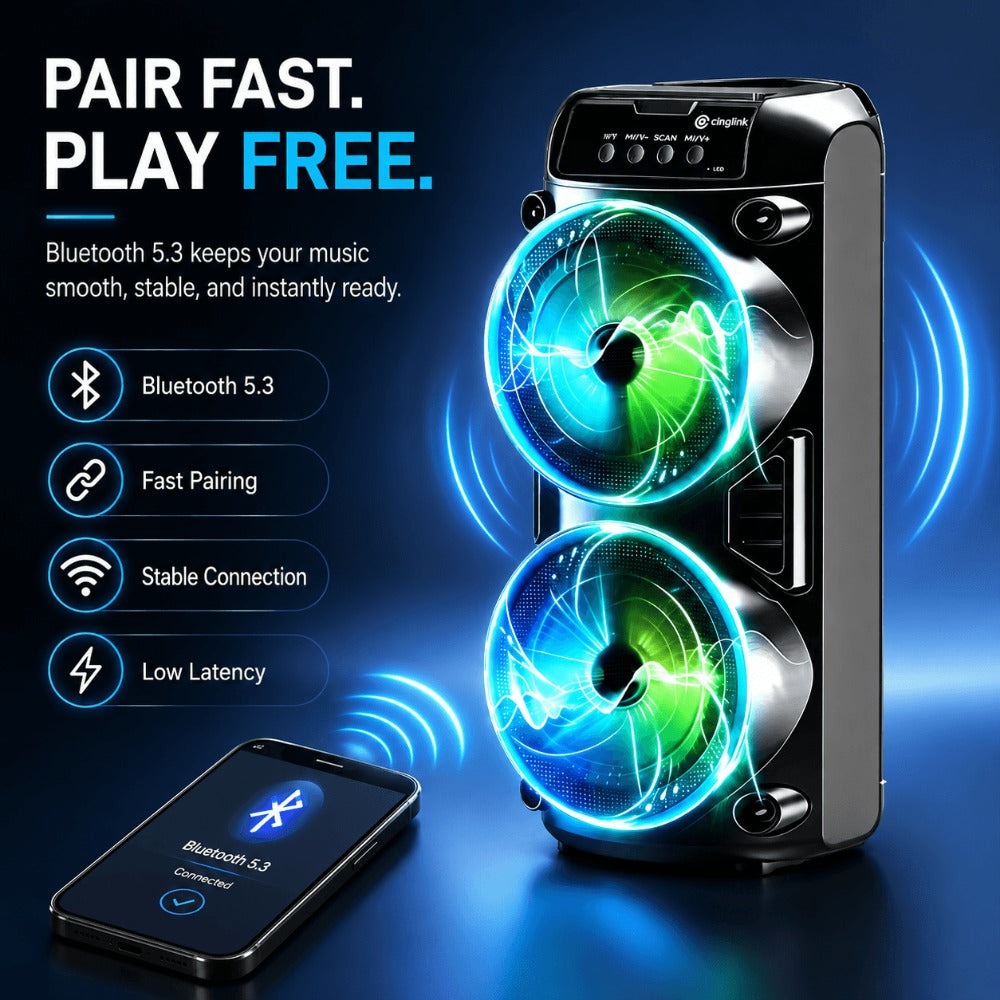 Altavoz Inalámbrico Portátil con Subwoofers Duales de 3 Pulgadas para Bajos Potentes, Radio FM, Luces LED para Fiestas, Micrófono Incorporado y Altavoces de Alto Volumen. Ideal para Uso Doméstico, Cumpleaños, Camping, Día de San Valentín, Pascua, Día de l