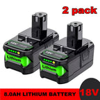 Paquete de 1-2 P108 8.0AH 18V Batería Compatible con Ryobi 18V ONE+ Batería de Repuesto P108 P102 P103 P104 P105 P107 P109 P122 Baterías para Herramientas Inalámbricas Baterías de Carga Rápida con Indicador