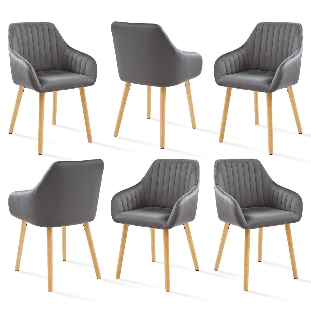 Juego de 2/4/6 sillas de comedor minimalistas con cómodo respaldo, reposabrazos y patas de madera