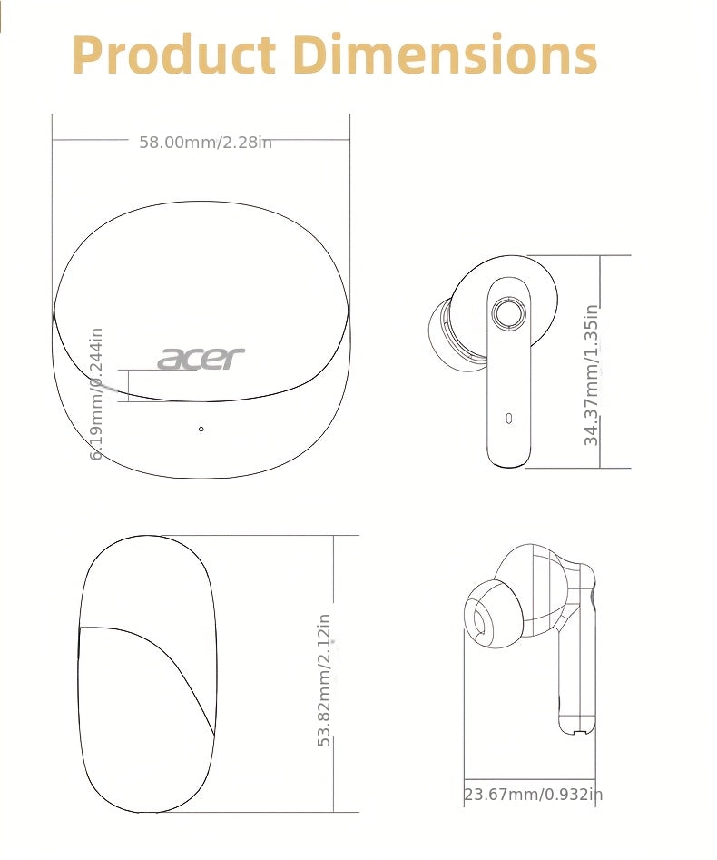 Auriculares Bluetooth | [Acer OHR546] Auriculares inalámbricos TWS: con cancelación de ruido para llamadas, deportes y correr, diseño