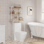 1pc Estante para Lavadora, Estante WC sobre la Lavadora, Armario de Lavadora, Armario de Baño, 3 Estantes, Toallero, Material Metal y Madera, 67x162x40cm