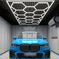 Paquete de 14 luces LED hexagonales con bordes - Luces de garaje, 680W 72420LUMEN luz blanca fría 6500K, iluminación de techo LED hexagonal para garaje, estudio, almacén, taller de detallado de autos