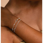 Juego de Pulseras para Mujer en Plata 925, Pulseras Ajustables y Apilables con Corazón y Perla, Pulsera Brillante de Amor, Regalo de Joyería para Mujer, 16 cm + 5 cm