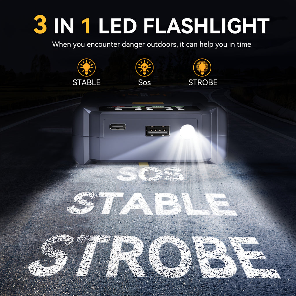 Arrancador de Coche 7000A con Linterna LED, Pantalla LCD Grande, Pack de Refuerzo de Batería de Emergencia para Coche de 12V, Jump Box, Cargador Portátil Power Bank