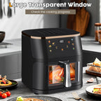 Freidora Inteligente 6 en 1, Capacidad de 10 Litros, Ventana Transparente, 6 Modos Preestablecidos, Control Táctil, Temporizador de 60 Minutos, Temperatura Ajustable (80-200°C), Ideal para Barbacoas Familiares y Comidas Saludables Bajas en Grasa