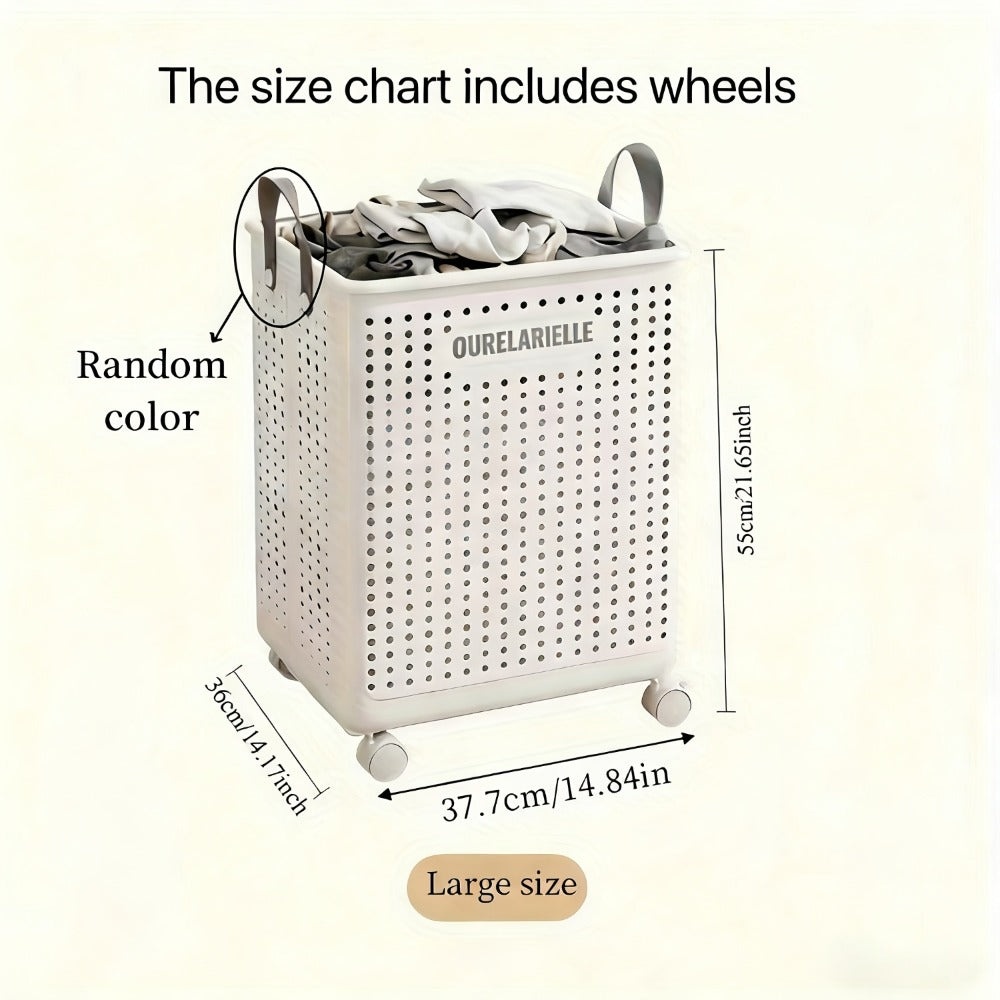 Cesta de Ropa Grande Plegable con Ruedas, Cuero Sintético Color Sólido, Versátil y Portátil para Almacenamiento en Baño y Balcón, 15.8/205GaA, Varios Tamaños Disponibles, Bolsa de Ropa para Lavandería, Cestas de Ropa