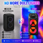Altavoz inalámbrico portátil para fiestas con altavoces duales de 3 pulgadas, bajos profundos potentes, radio FM, luces ambientales LED y micrófono incorporado, altavoz de exterior de alto volumen para fiestas de verano, barbacoas en el jardín, camping, v