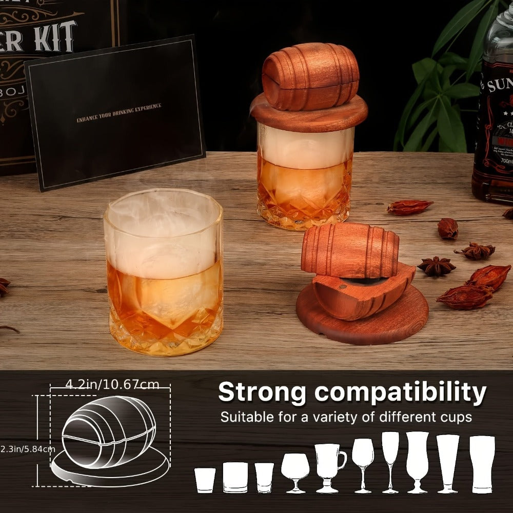Kit Ahumador de Whisky con Antorcha - 6 Sabores de Leña en Chip, 2 Vasos, 2 Moldes de Hielo - Kit Infusor Ahumador de Cocktail, Kit Ahumador de Bebidas Old Fashioned, Regalos de Cumpleaños de Bourbon Whisky para Hombres, Papá (NO Butano)