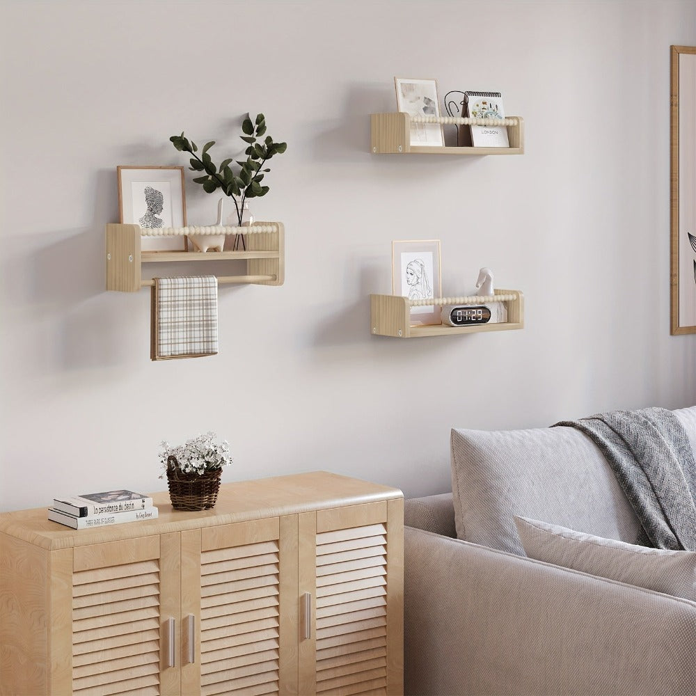 Estantería de Madera Maciza Montada en la Pared de 3 Piezas - Estantes Flotantes Contemporáneos con Múltiples Compartimentos para Libros, Fotos y Plantas - Decoración del Hogar que Ahorra Espacio, Regalo de Cumpleaños Ideal, Estantería para Exhibición de