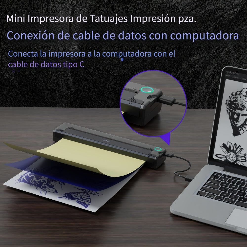 Impresora inalámbrica P90 de plantillas para tatuajes, máquina de tatuaje térmica con papel de plantillas, kit de impresora de tatuajes portátil compatible con teléfono, tableta y PC