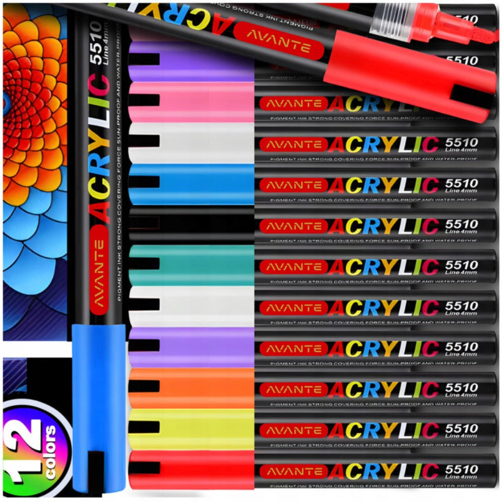 Rotuladores Acrílicos de Pintura, Juego de 12 Piezas, Impermeables