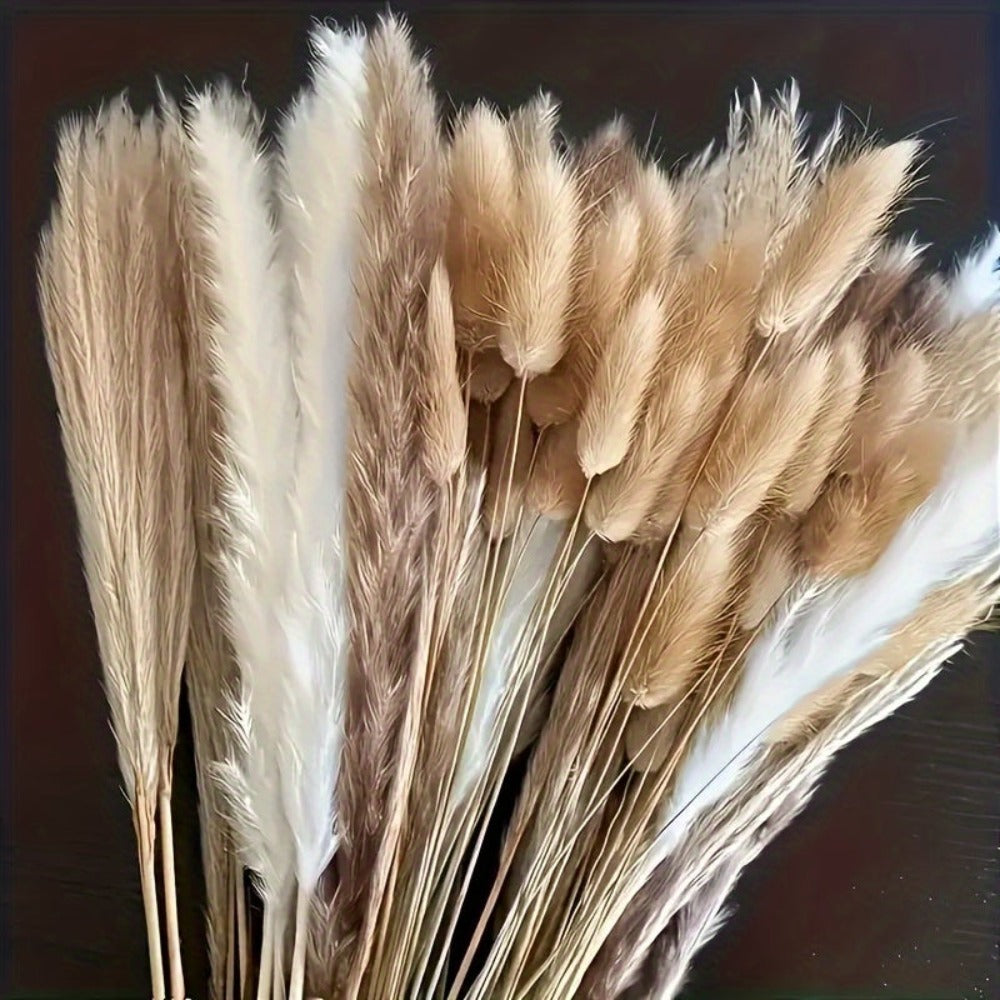 Ramo de Flores Secas de Hierba de las Pampas 200 piezas, Cola de Conejo 43.18 cm, Flores Naturales Esponjosas y Pomposas para Decoración de Bodas, Hogar o Fiestas - Estilo Bohemio (Clásico)
