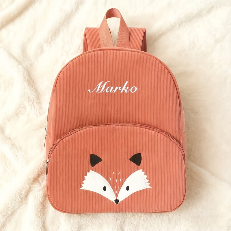Mochila de Pana con Bordado de Oso Personalizado - Bolso de Hombro Ajustable para Mujeres, Ligero y Transpirable, con Opción de Nombre Personalizado, Forro de Nylon Duradero, Ideal para Regalos de Vuelta al Colegio y Viajes