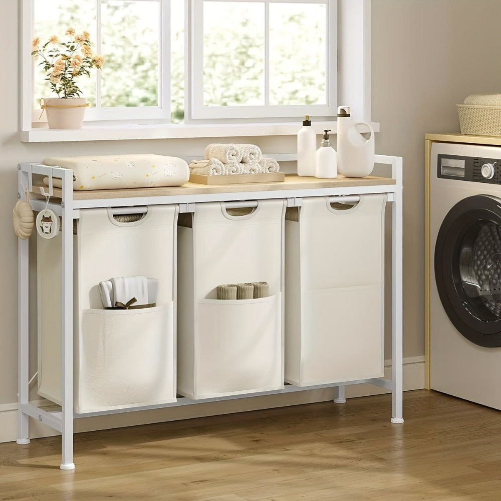 Cesto de lavandería con compartimentos, recolector de ropa sucia con estructura de metal, cesto para ropa sucia, bolsa de lavandería de tela Oxford desmontable, clasificador de ropa, contenedor de lavandería, para baño, dormitorio, cestos de lavandería