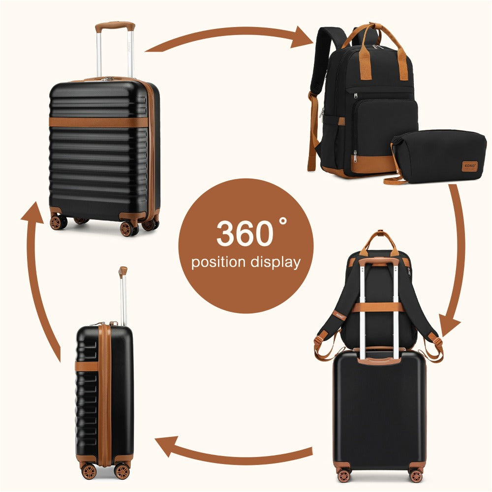 3 piezas de Conjunto de Maleta Trolley Equipaje de Mano Maleta de Viaje Maleta de Viaje de Caja Dura ABS + PC con 4 Ruedas Candado TSA Conjunto de Maleta Incluye 1 Mochila de Viaje y 1 Bolsa de Aseo Regreso a la Escuela Regalo de Vacaciones